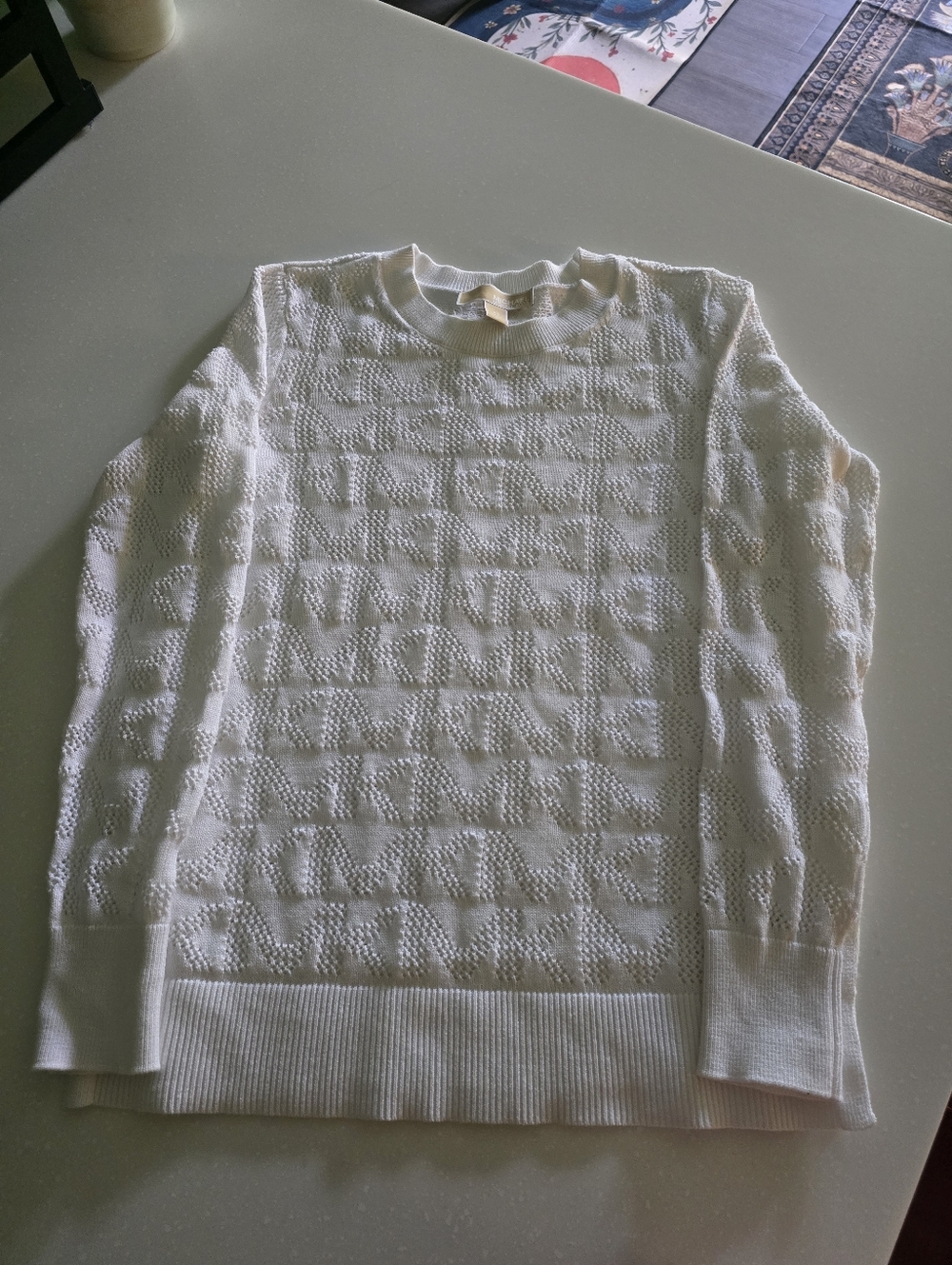 Michael Kors Cream Textured Crewneck Sweater